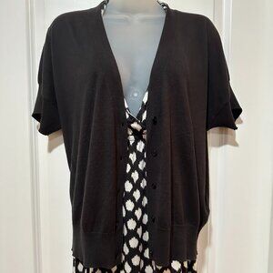 DKNY Black Short Sleeve 100% Soft Cotton Cardigan, Size L